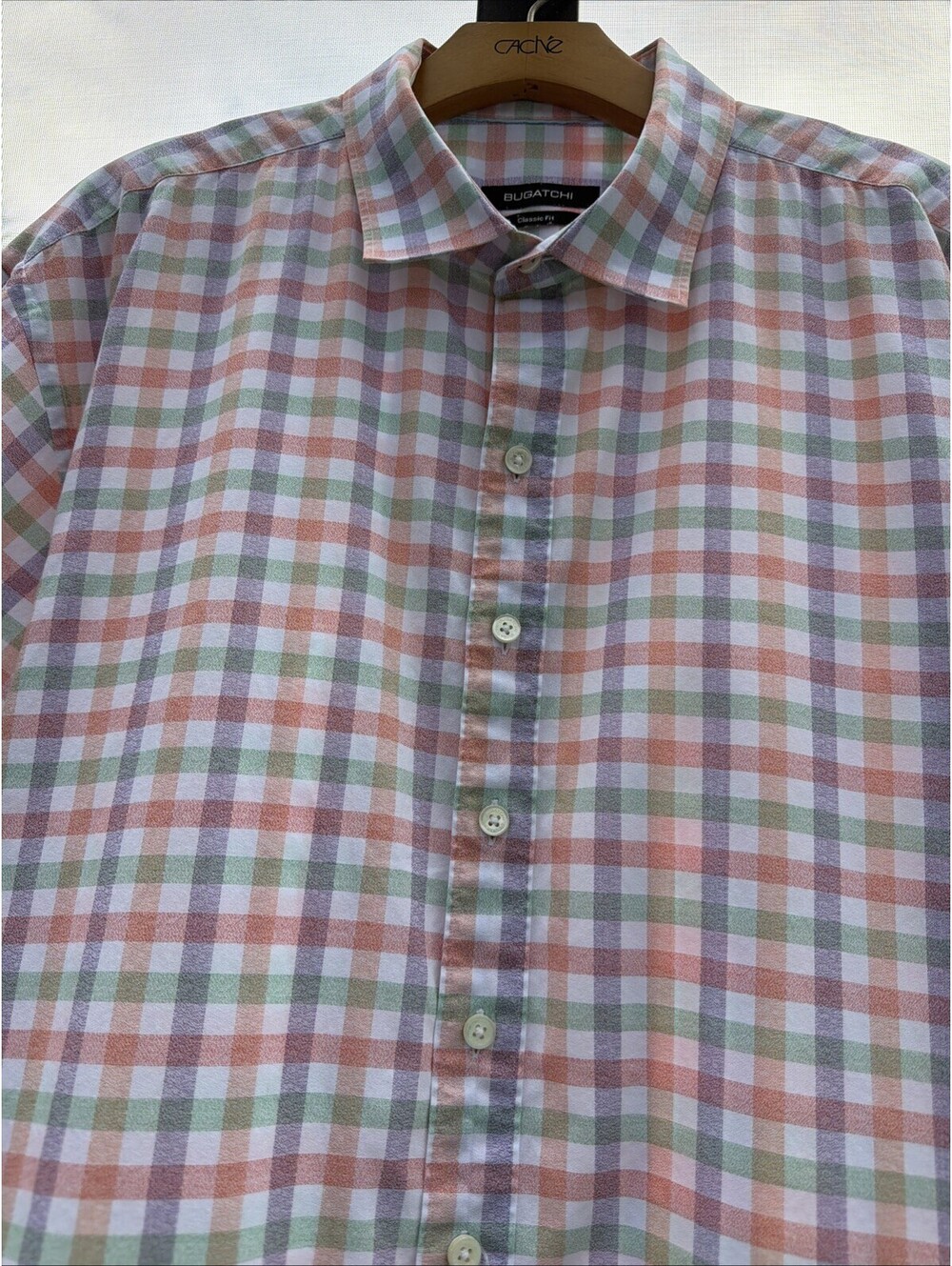 Bugatchi Shirt Mens XXL Classic Fit Short Sleeve Button Down Coral Plaid - Picture 2 of 9